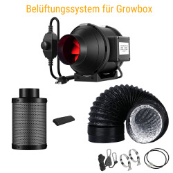 Growbox Rohrventilator-Set, 100mm Aktivkohlefilter...