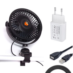 5-Zoll Ventilatorkopf, mit  Dual USB Charger EU Plug Ladegerät Adapter & 1,5m USB Verlängerungskabel, für Pflanzenzelte